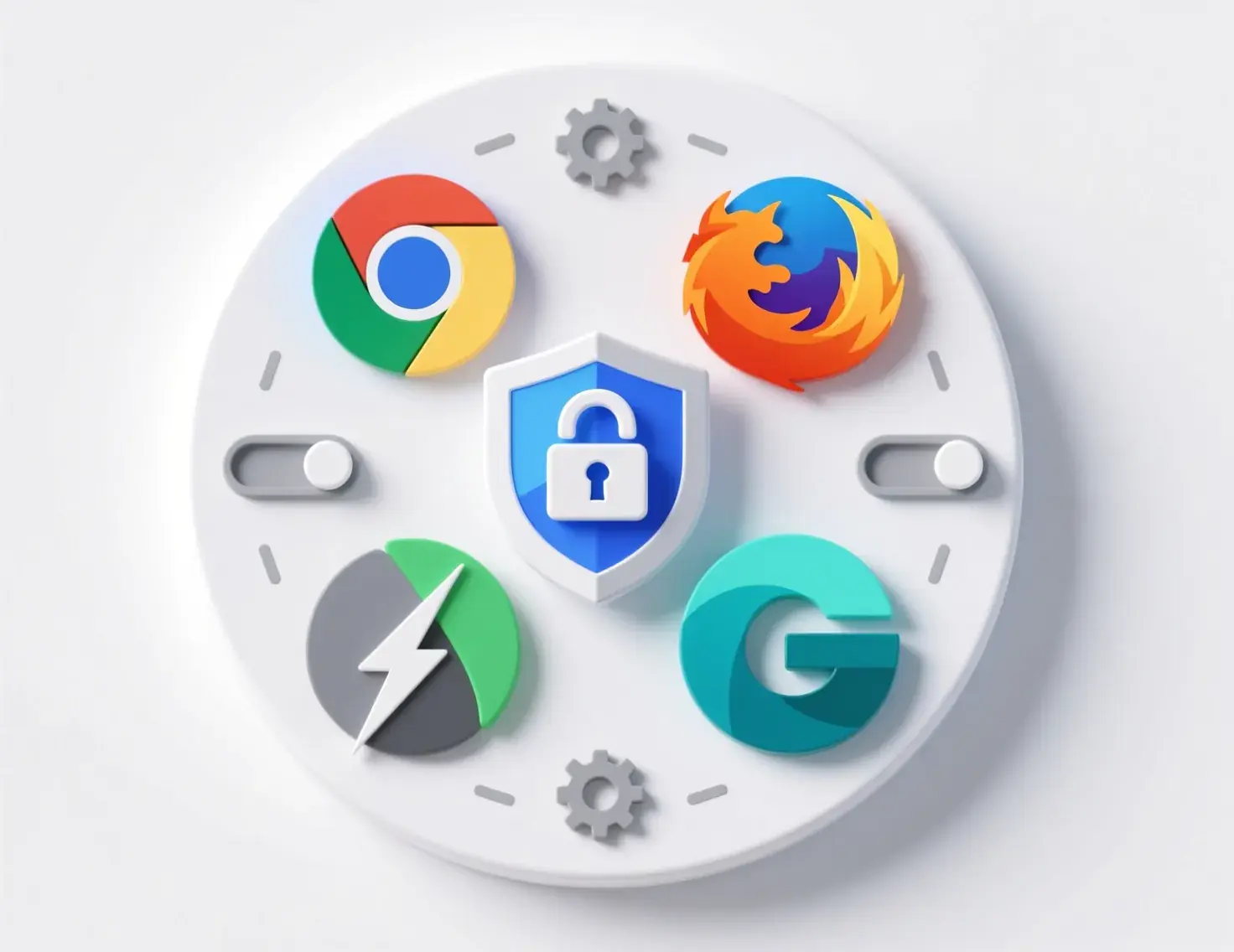 Browser settings interface showing cookie management options in Chrome, Firefox, Safari, and Edge