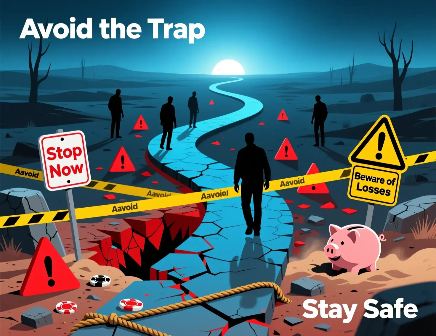 Warning illustration showing common betting mistakes and pitfalls to avoid