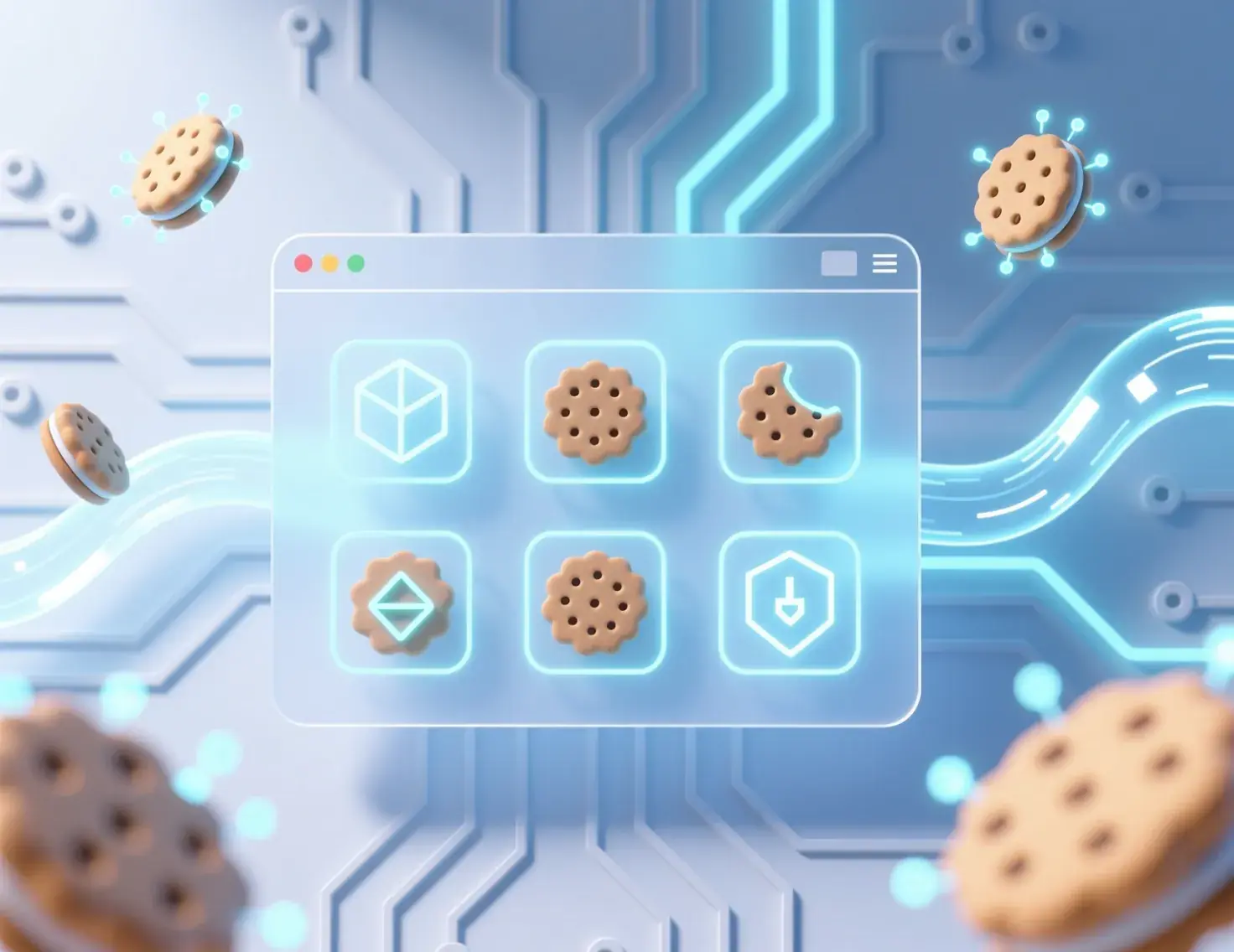 Digital cookies and data privacy illustration showing browser cookies and online security