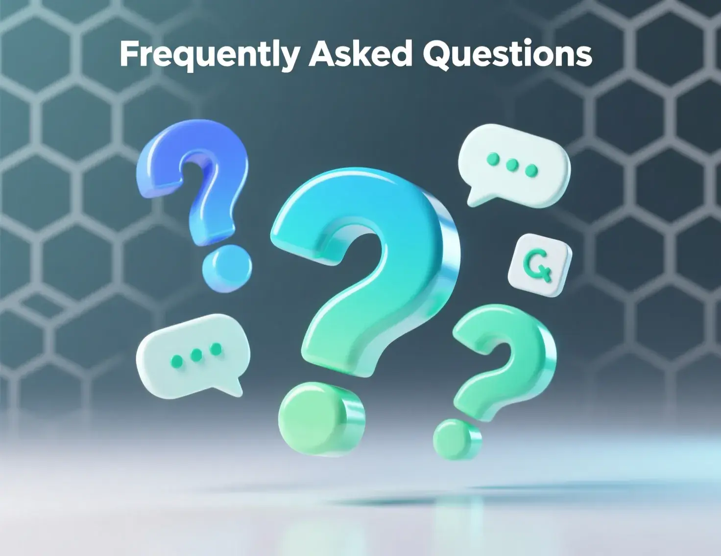 Modern FAQ section header with question marks and information icons