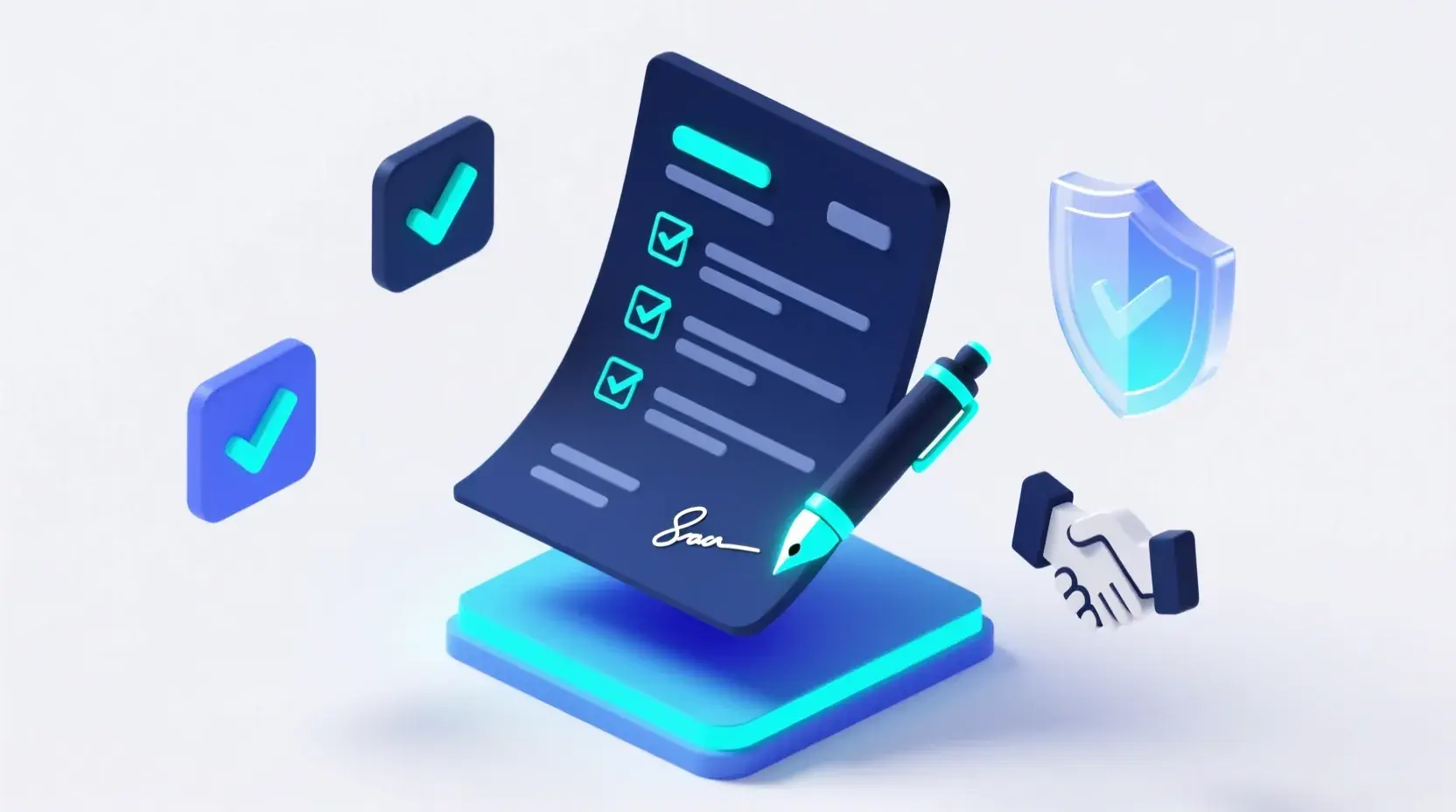 Legal terms and conditions agreement illustration with document and signature elements